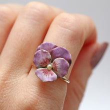Load image into Gallery viewer, Giant 14k Enamel Pansy Ring

