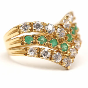 18k Diamond Emerald Chevron Ring