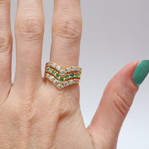 18k Diamond Emerald Chevron Ring