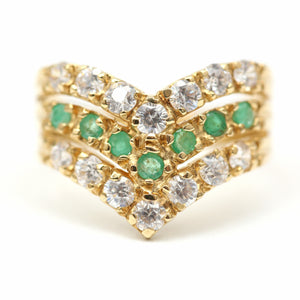 18k Diamond Emerald Chevron Ring