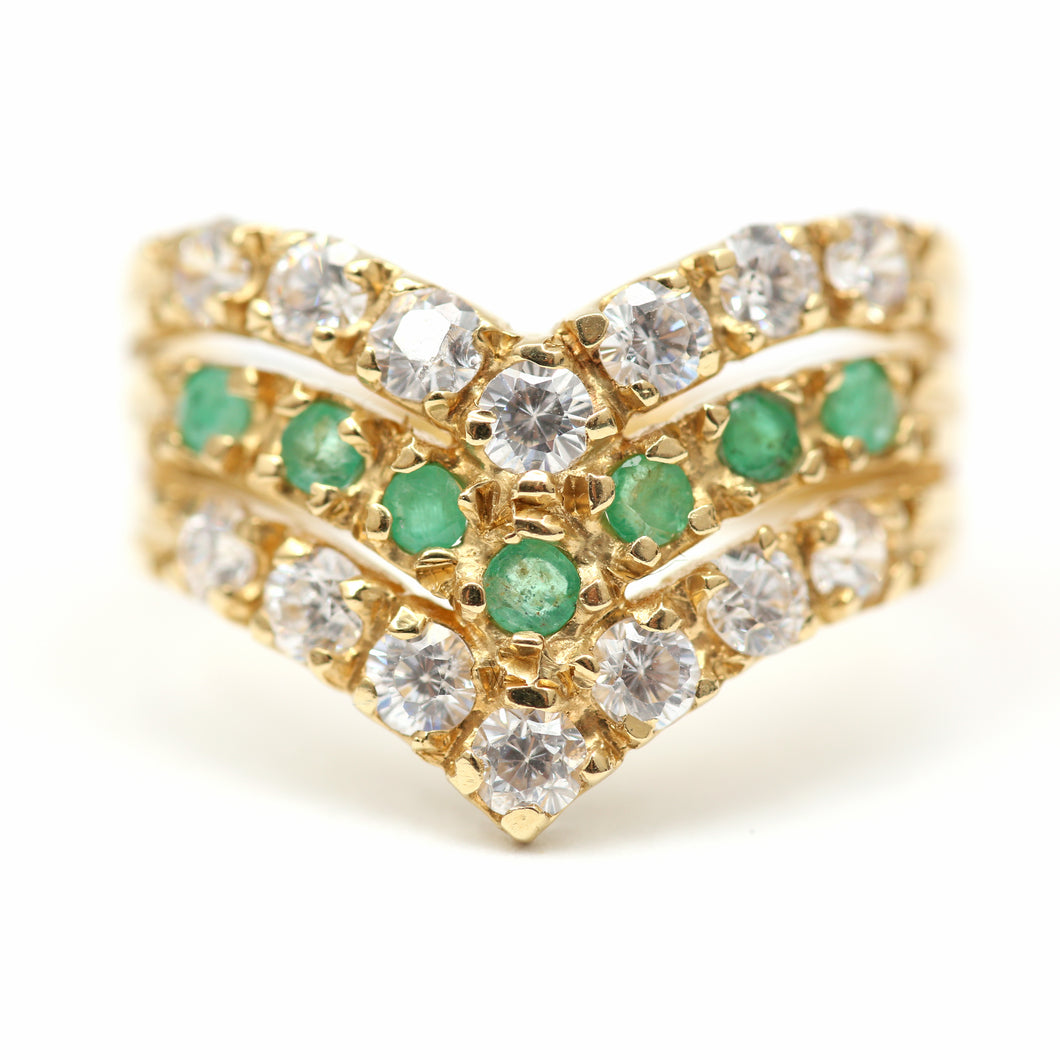 18k Diamond Emerald Chevron Ring