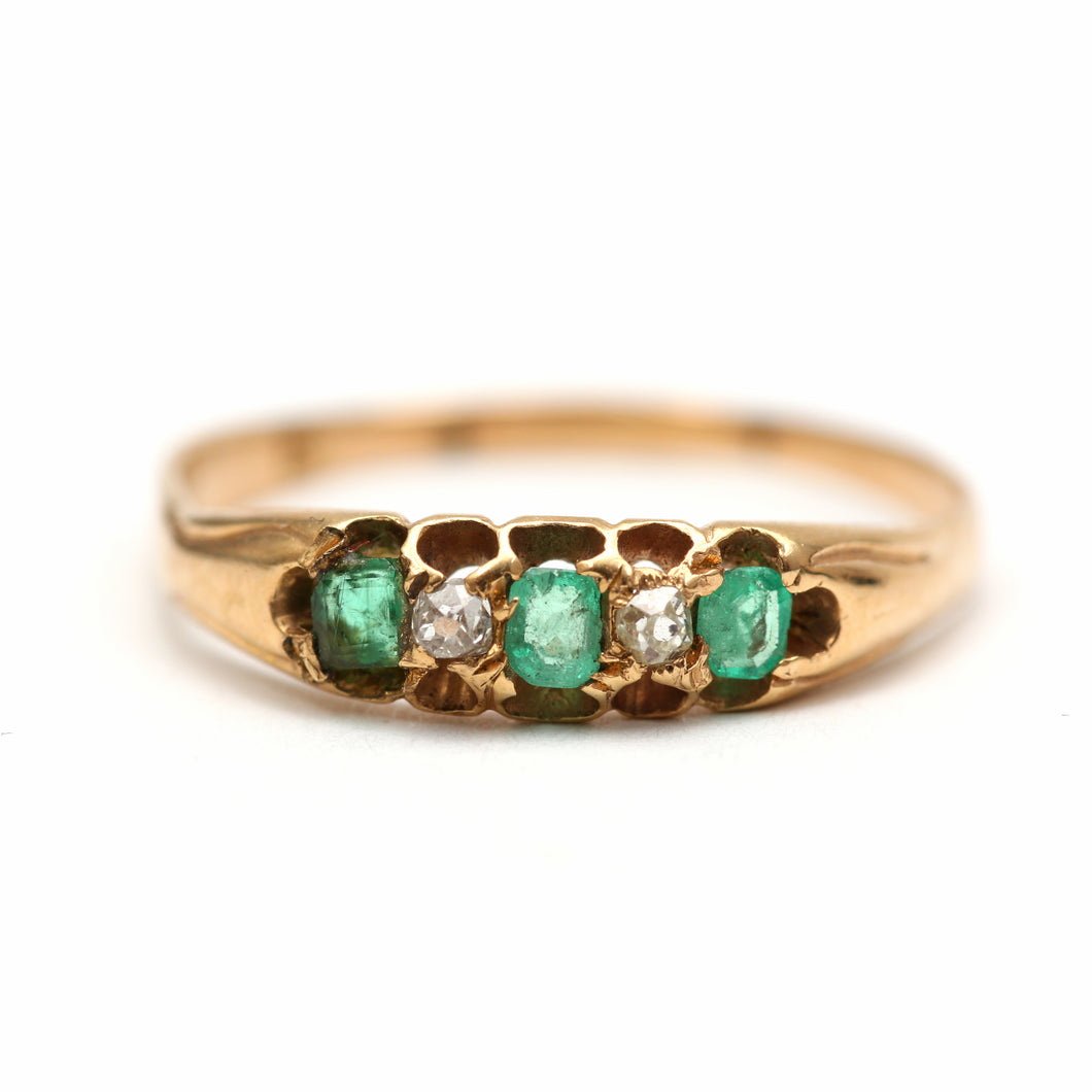 18k Victorian Emerald Diamond Band