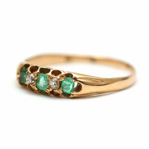 18k Victorian Emerald Diamond Band