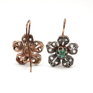 Victorian Diamond Emerald Flower Earrings