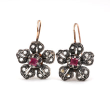 將圖片載入圖庫檢視器 Victorian Diamond Ruby Flower Earrings
