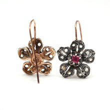將圖片載入圖庫檢視器 Victorian Diamond Ruby Flower Earrings
