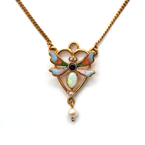 14k Art Nouveau Dragonfly Lavalier Necklace