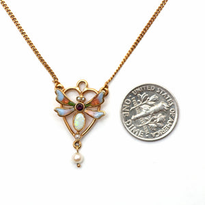 14k Art Nouveau Dragonfly Lavalier Necklace