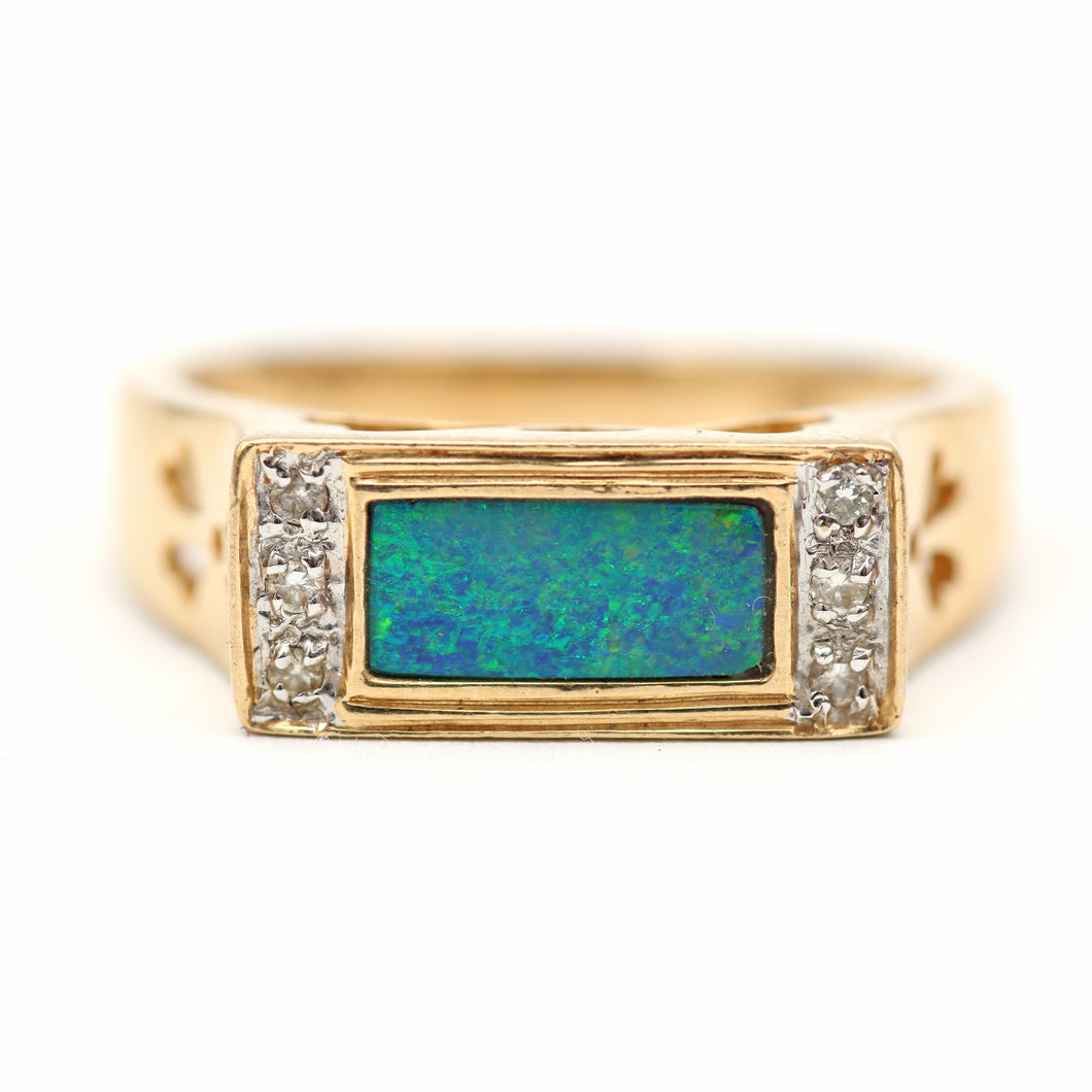 14k Unisex Opal Inlay Ring