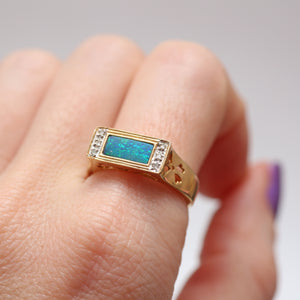 14k Unisex Opal Inlay Ring