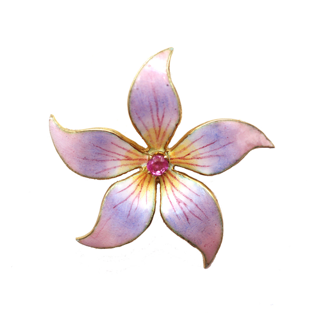 14k Enamel Art Nouveau Flower Pendant