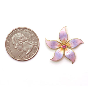 14k Enamel Art Nouveau Flower Pendant