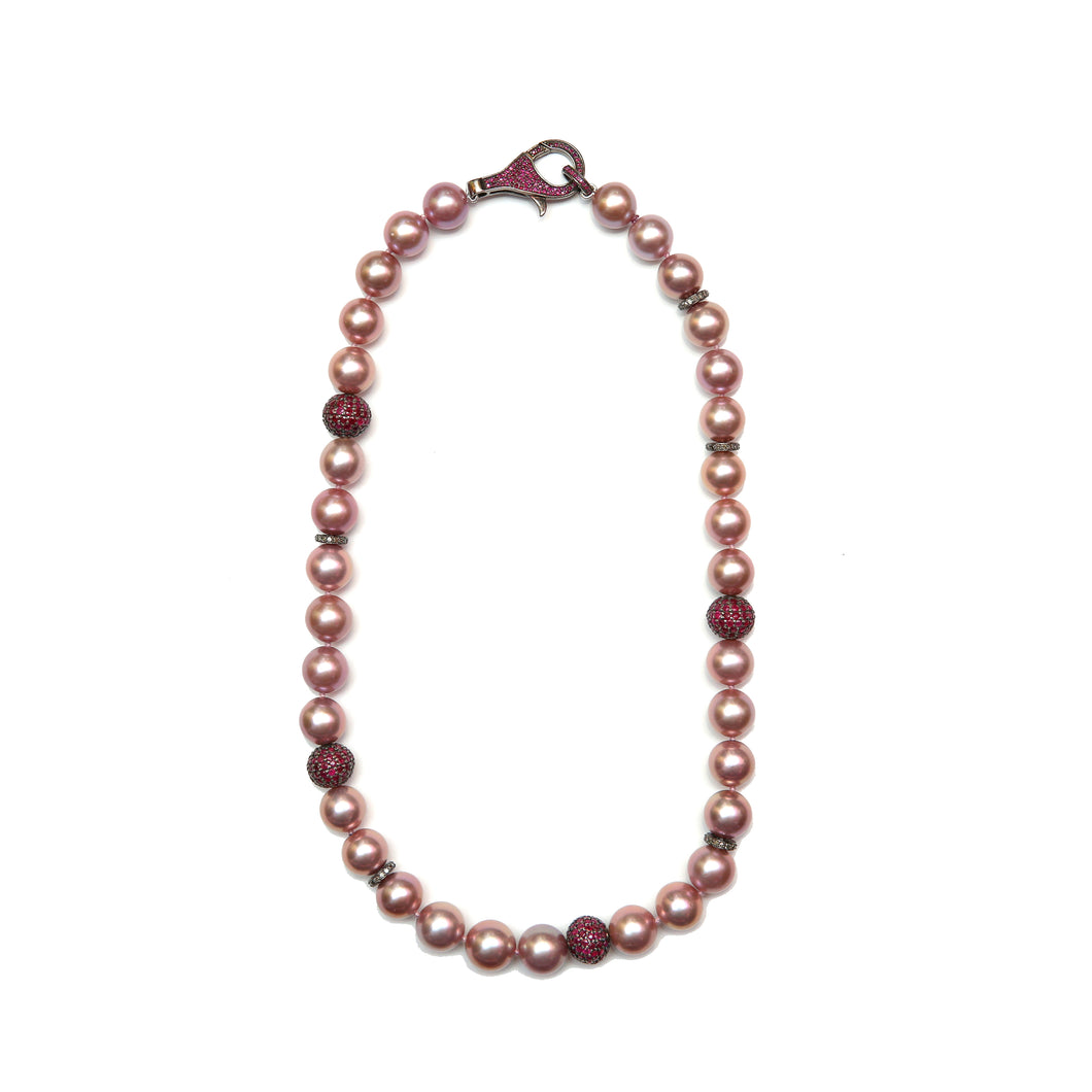 Ruby Diamond Pearl Necklace