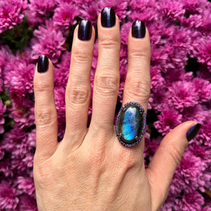 Dark Rainbow Labradorite Cocktail Ring