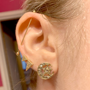 12k Rose Cut Diamond Moon and Star Earrings