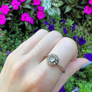 9k Victorian Diamond Moonstone Bullet Ring