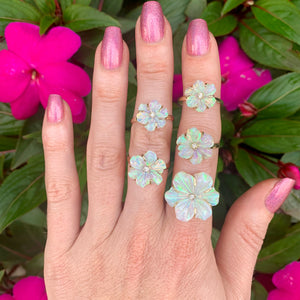 14k Crystal Opal Flower Rings