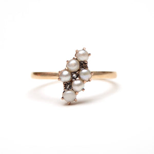 10k Victorian Rose Cut Diamond and Pearl Ring