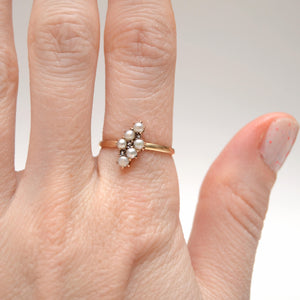 10k Victorian Rose Cut Diamond and Pearl Ring