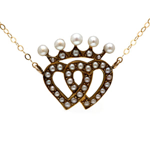 Large 14k Crowned Twin Hearts Conversion Necklace