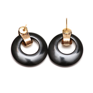 14k Onyx Disc Earrings