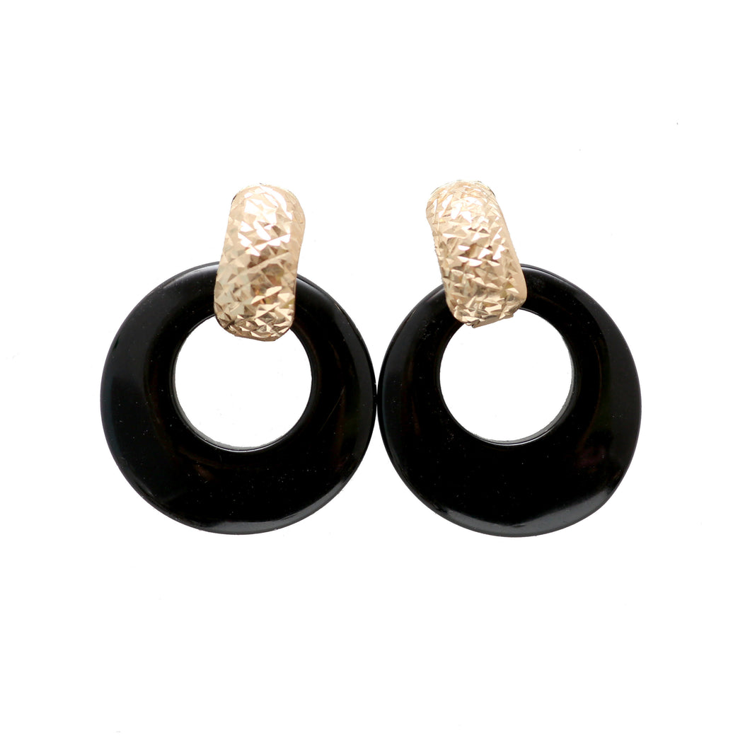 14k Onyx Disc Earrings