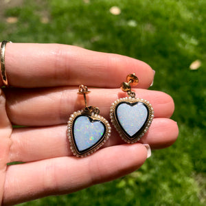 14k Victorian Opal Doublet Heart Earrings