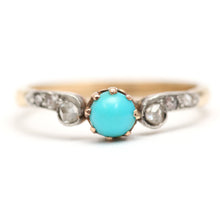 將圖片載入圖庫檢視器 10k Victorian Turquoise and Diamond Ring
