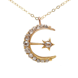 18k Diamond Moon and Star Pendant