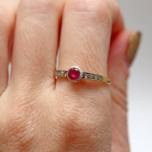 14k Rose Cut Diamond and Pink Sapphire Ring