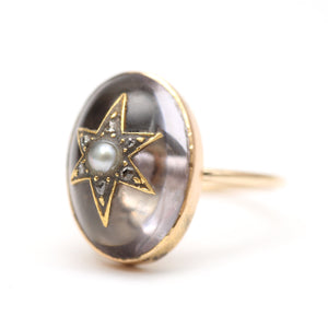 Victorian Rock Crystal Diamond Starburst Ring