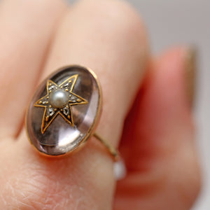 Victorian Rock Crystal Diamond Starburst Ring