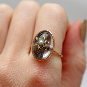 Victorian Rock Crystal Diamond Starburst Ring