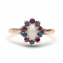 Load image into Gallery viewer, 9k Moonstone Sapphire Ruby Halo Ring
