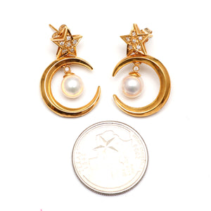 Large 18k Diamond Moon and Star Earrings